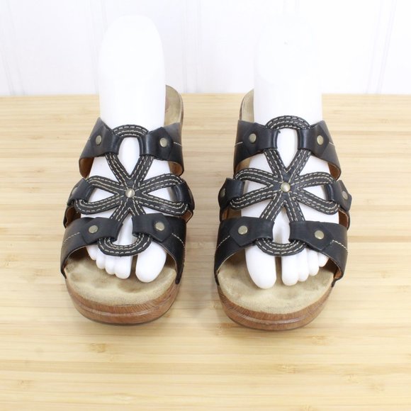 Dansko Shoes - Dansko Serena Floral Laser Cut Black Leather Studded Heeled Sandals Size 10